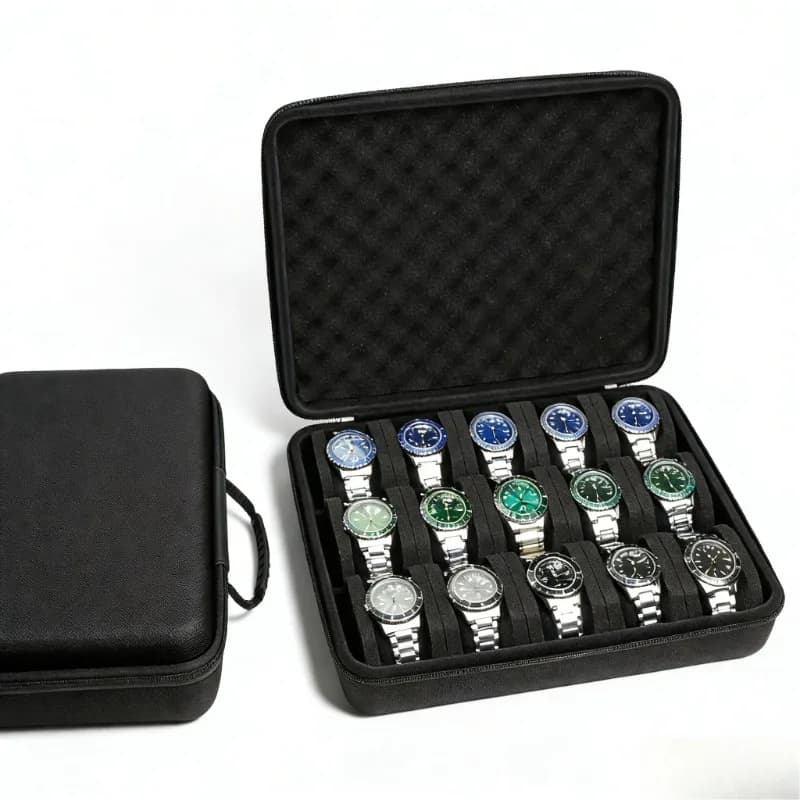Scatola portaoggetti rigida per orologi a 15 slot, custodia per orologi adatta per orologi grandi e piccoli, con cuscino in morbida schiuma