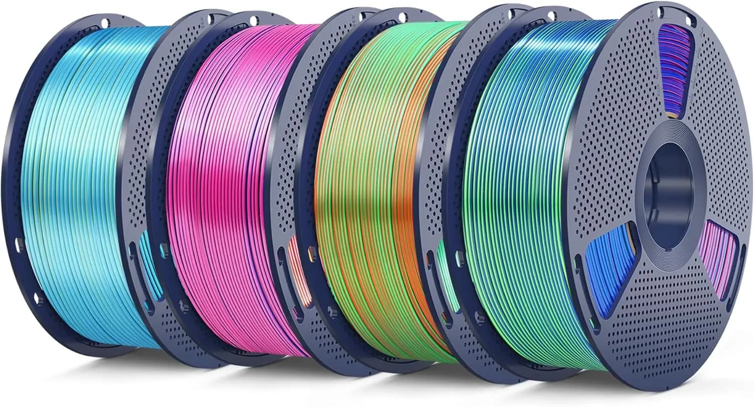 4KG Triple Color Silk PLA 3D Printer Filament 1.75mm, +/-0.02mm, 4 Spools, Smooth Silk Texture, High Toughness