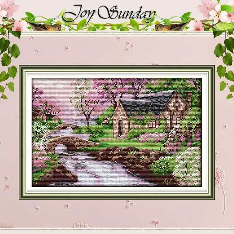 Bridge and Flowing Water Patterns Counted Cross Stitch Set DIY 11CT 14CT 16CT Stamped DMC Cross-stitch Kit Embroidery Needlework