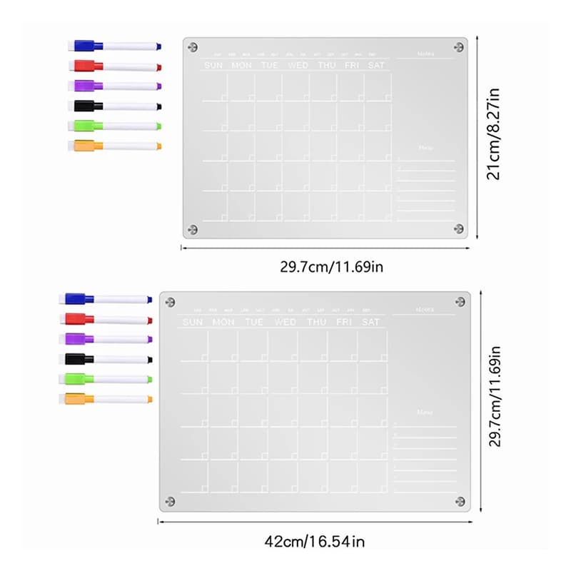 Adesivo magnetico per frigorifero in acrilico trasparente calendario Board Planner giornaliero settimanale mensile programma lavagna cancellabile a secco per l'home School Office