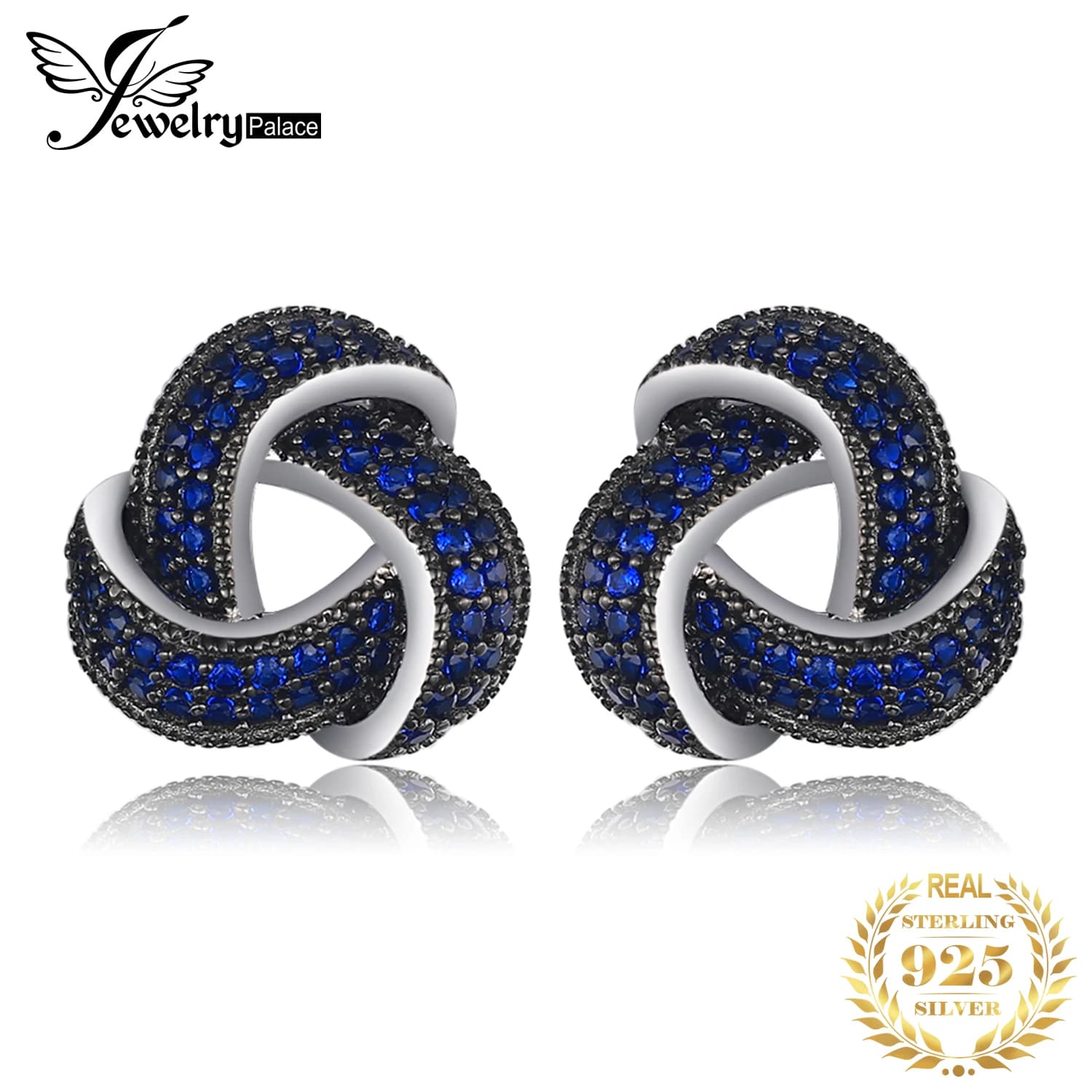 JewelryPalace Node Flower Created Blue Spine Sterling Silver 925 Earrings For Women Fashion Stone Jewelry Precious Birthday Gift