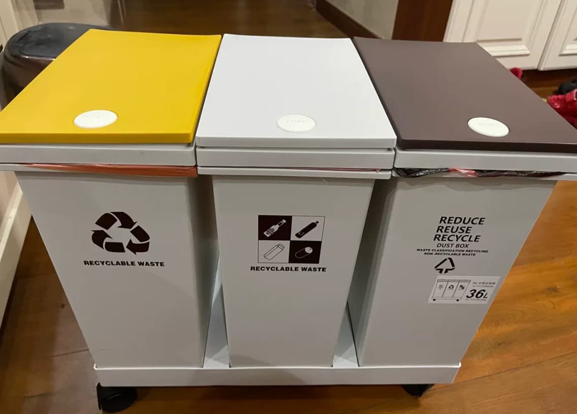 20L/60L Push Kitchen Recycling Bin with Wheels, Large Dry Wet Separation Household Wastebasket