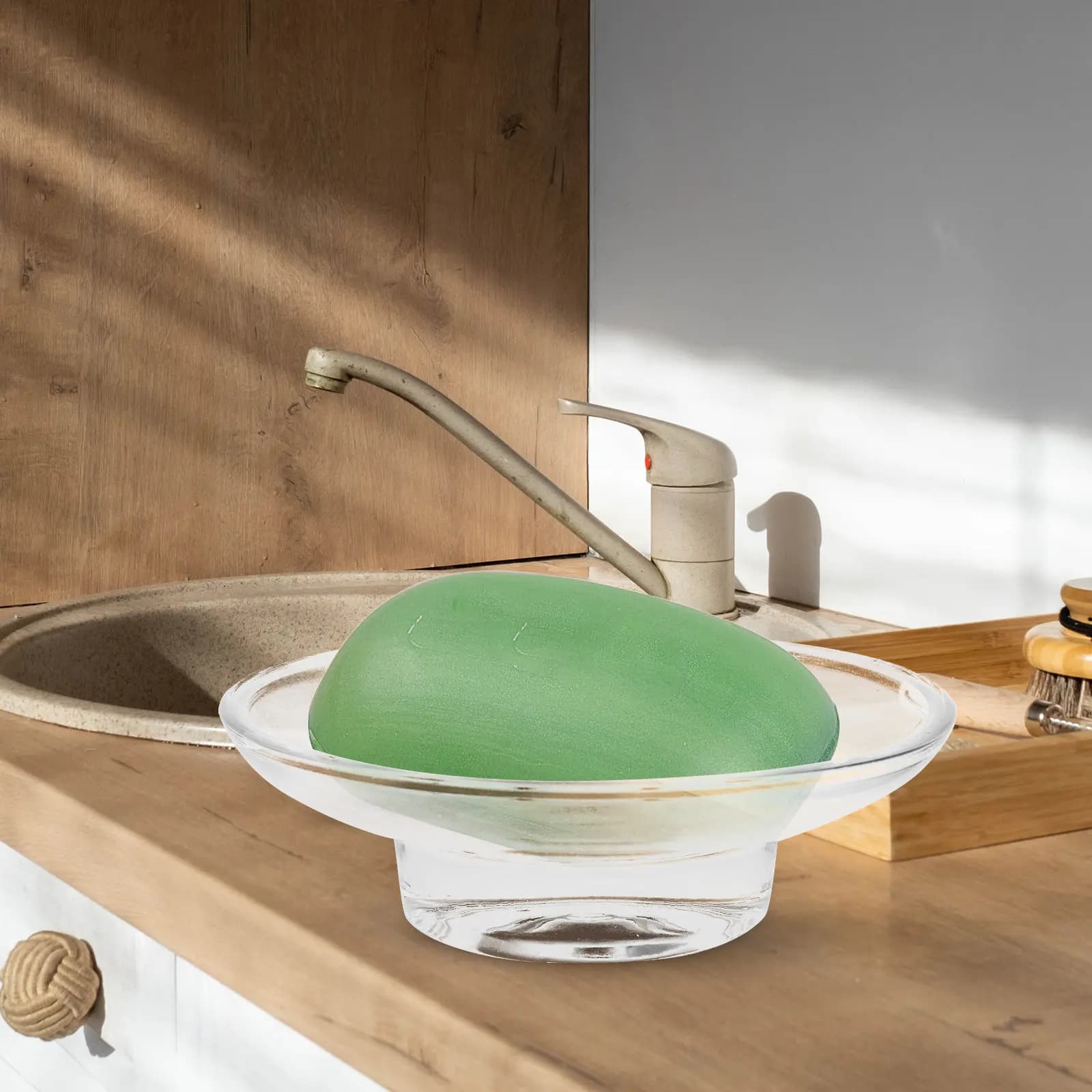 Dispenser di Sapone Moderno Rotondo da Viaggio per Bagno, Contenitore Decorativo per Casa e Porta Sapone con Scarico