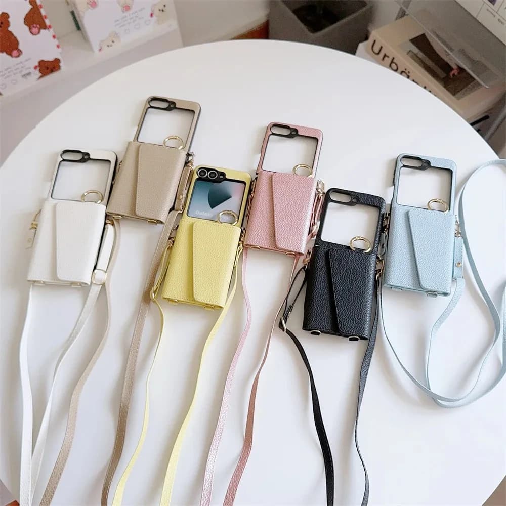 Portafoglio in pelle con cordino lungo con tracolla alla moda con custodia porta carte per Samsung Galaxy Z Flip 7 6 5 4 5G Cover antiurto