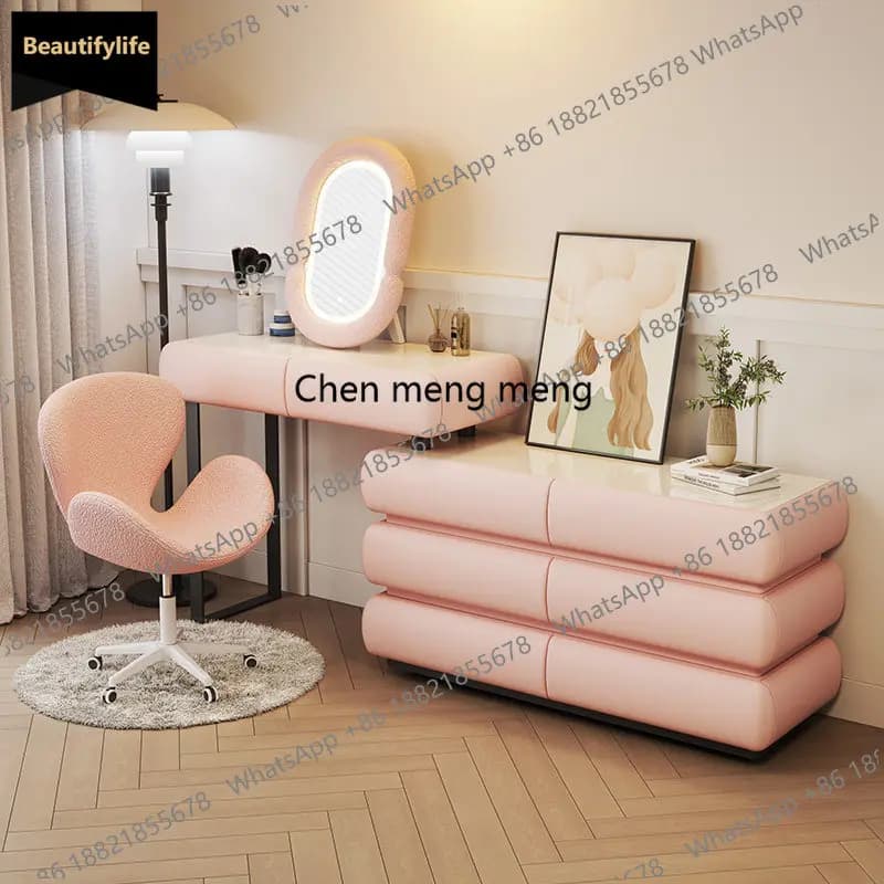Organizer C139 con Sgabello, Scaffali e Specchio - Mobile da Toeletta Moderno e Lussuoso per Camera da Letto - Compatto e Elegante