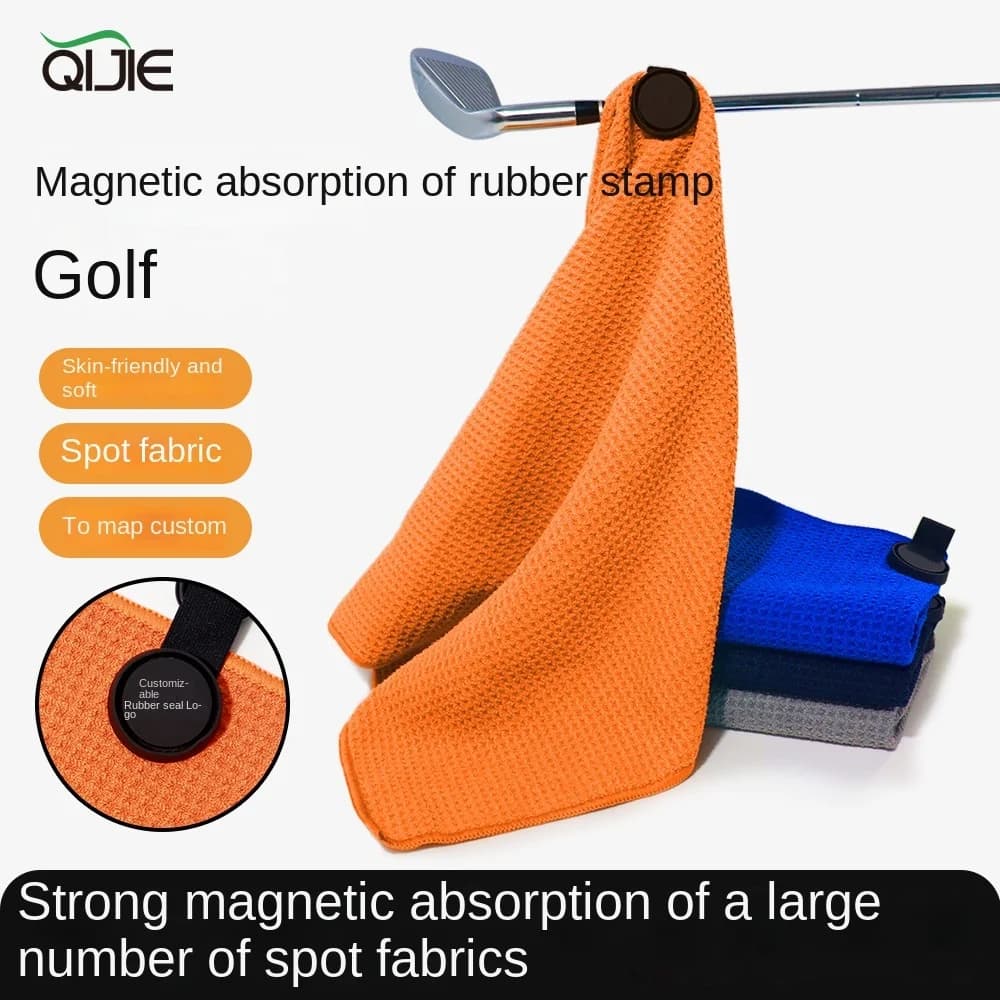 Asciugamano da golf magnetico Asciugamano per pulizia palla ricamata in microfibra Asciugamano per pulizia modello ananas con tessuto waffle