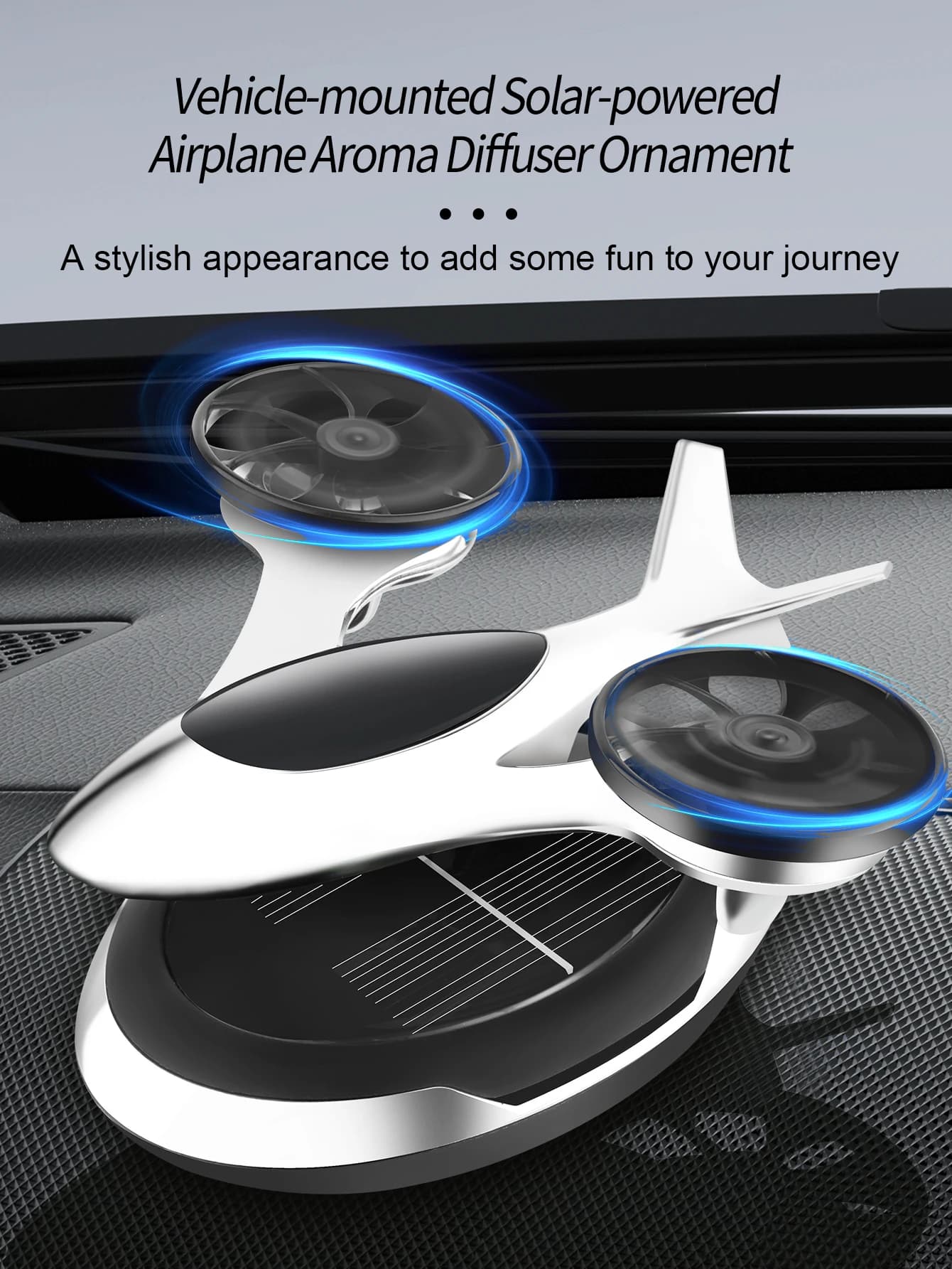 Elegant Solar Aeroplane Shape Car Diffuser: Auto-Rotante Aromatherapy Ornament with Natural Essential Oils