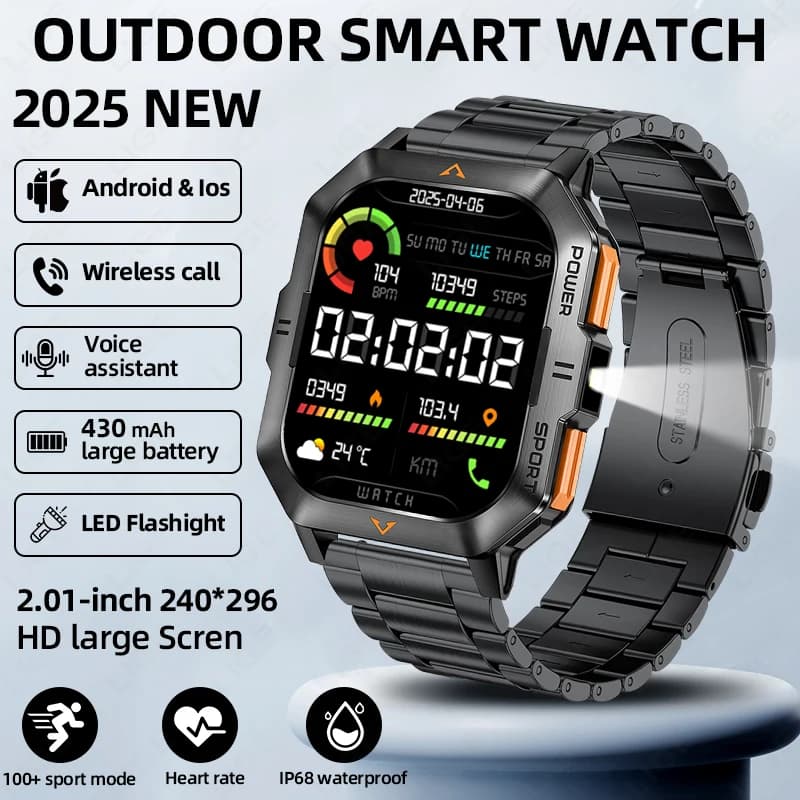 LIGE Nuovo Smartwatch Militare Esterno 430mAh Bluetooth Parlante Smart Watch 2.01 Pollici LED Sport IP68 Orologi Fitness Impermeabili