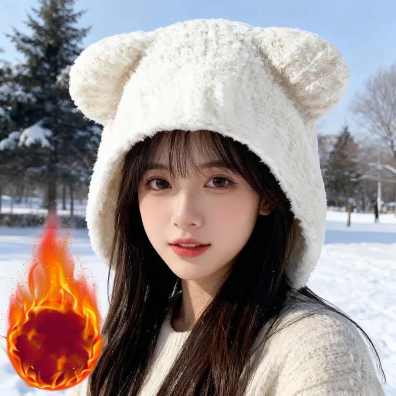 Women's knitted hat autumn winter Nice bear ear cap in Korean style Protection for hot ears Christmas clothing for cold season