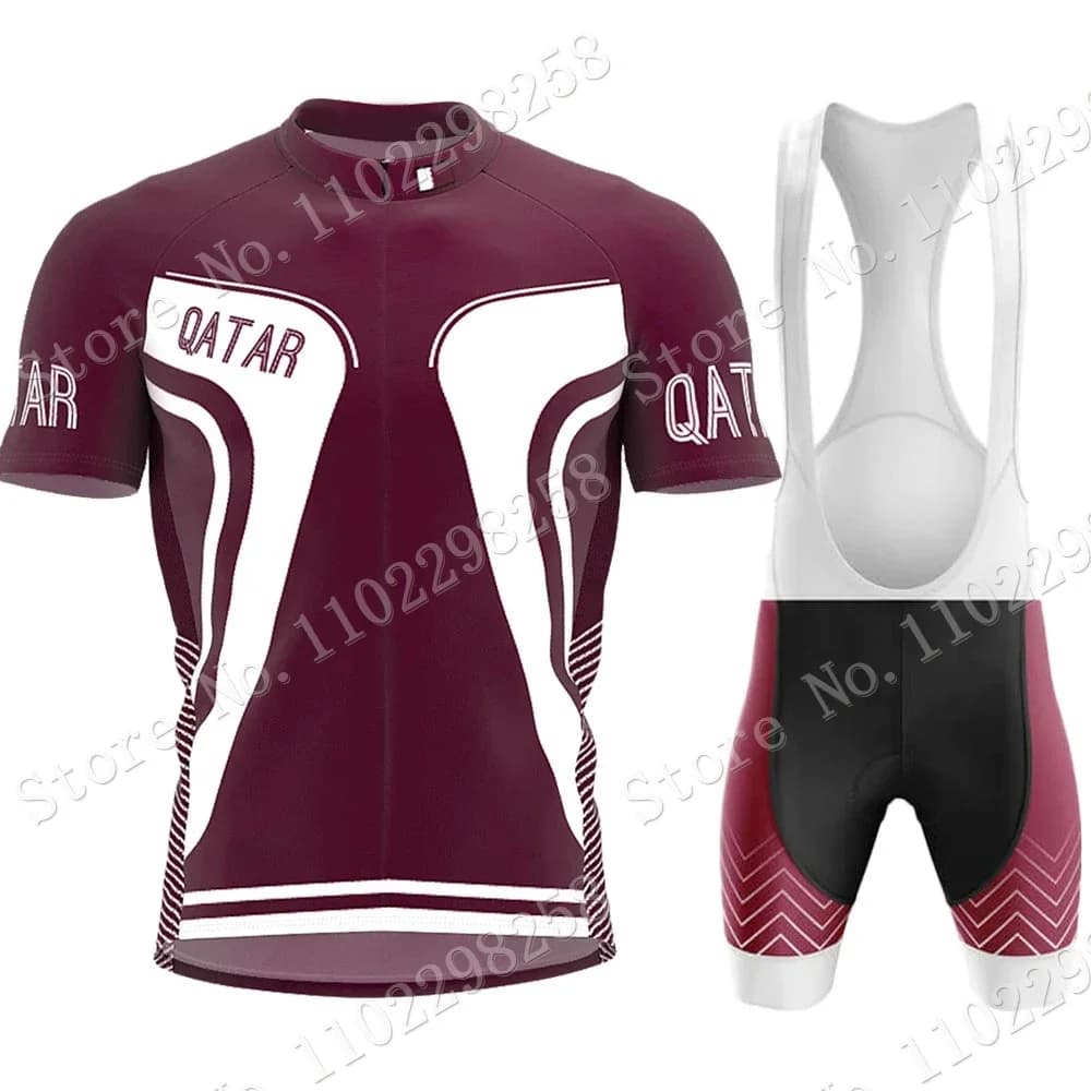 Suit Qatar National Team Cycling Jersey 2023 Set summer bike clothing street bike shirts shorts with bike straps MTB Ropa Maillot