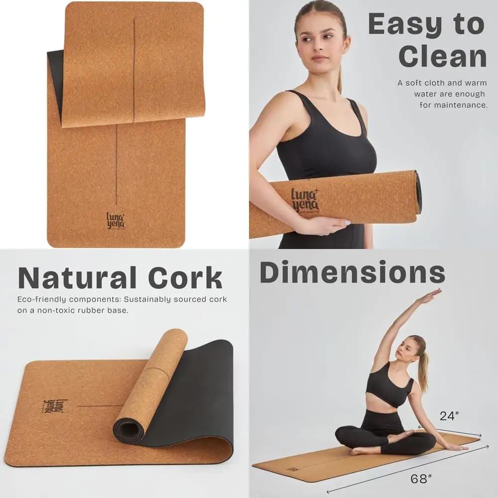 Yoga Mat in Cork LunaYena - Ecological, Anti-slip, Natural cork and Non-toxic rubber for Women and Men, 4mm Thickness for Hot Yoga/Pilates
