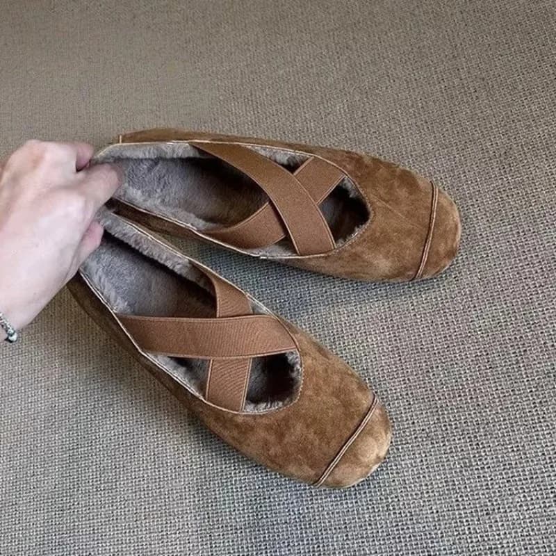 Scarpe basse da donna di nuova moda con pelliccia di peluche Calzature casual da donna con fascia elastica calda Ballerine da donna, 35-40