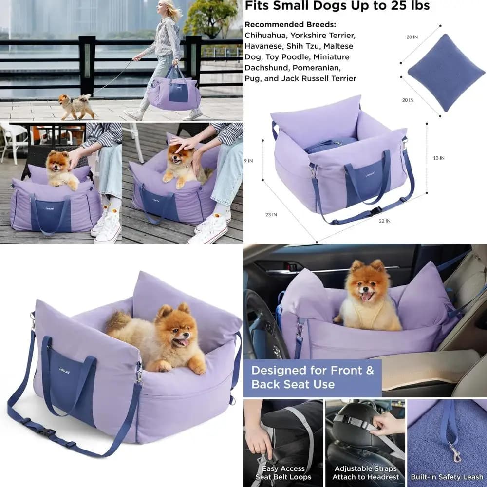 Seggiolino Auto Compatto per Cani con Copertura Impermeabile, Tasche Portaoggetti, Guinzaglio di Sicurezza e Imbottitura in Memory Foam per Razze Piccole e Cuccioli