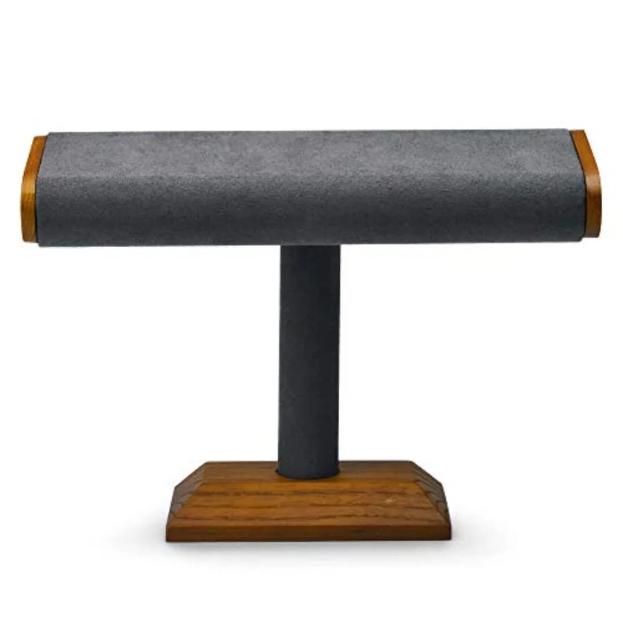 Solid Wood T-Bar Watch Display Stand Jewelry Organizer Holder for Watch Bracelet Countertop Table Top Jewelry Tower Grey