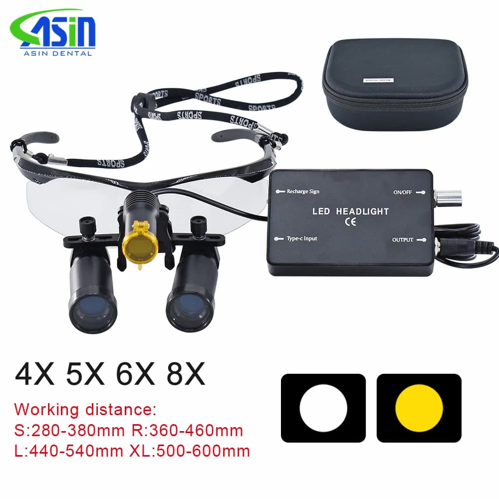 4X 5X 6X 8X occhialini dentali binoculari lente d'ingrandimento dentale laboratorio dentale lenti di ingrandimento mediche faro senza fili 5W faro