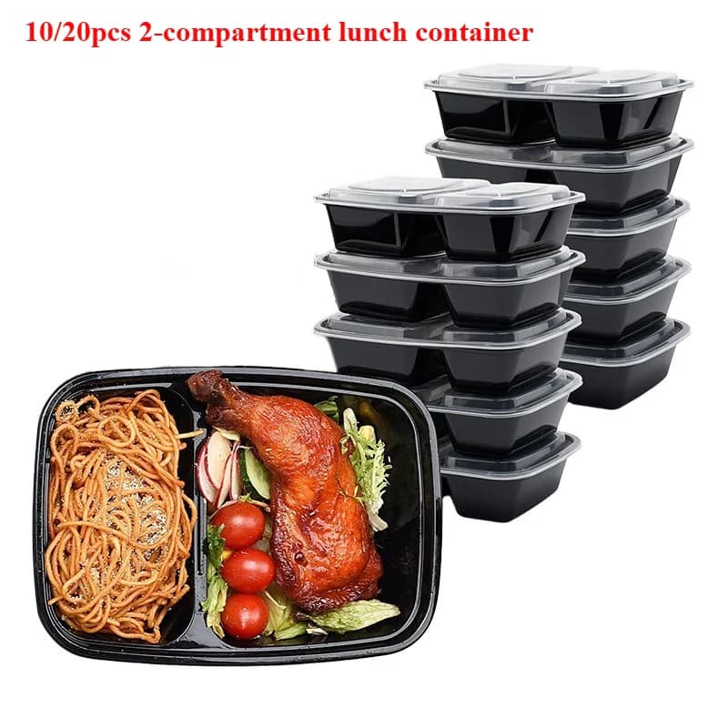 Contenitori per Pasti Riutilizzabili con 2 Scomparti Senza BPA, Contenitori Rettangolari per Pranzo, Adatti al Microonde - Vassoi Impilabili per Conservazione Alimenti