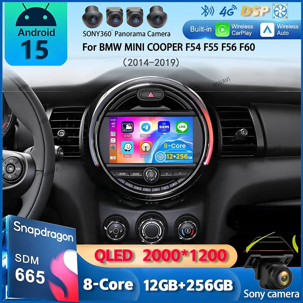 Android 15 Carplay Auto Autoradio Per BMW MINI COOPER F54 F55 F56 F60 2014-2019 Navigazione GPS Lettore Multimediale 2DIN DVD Stereo