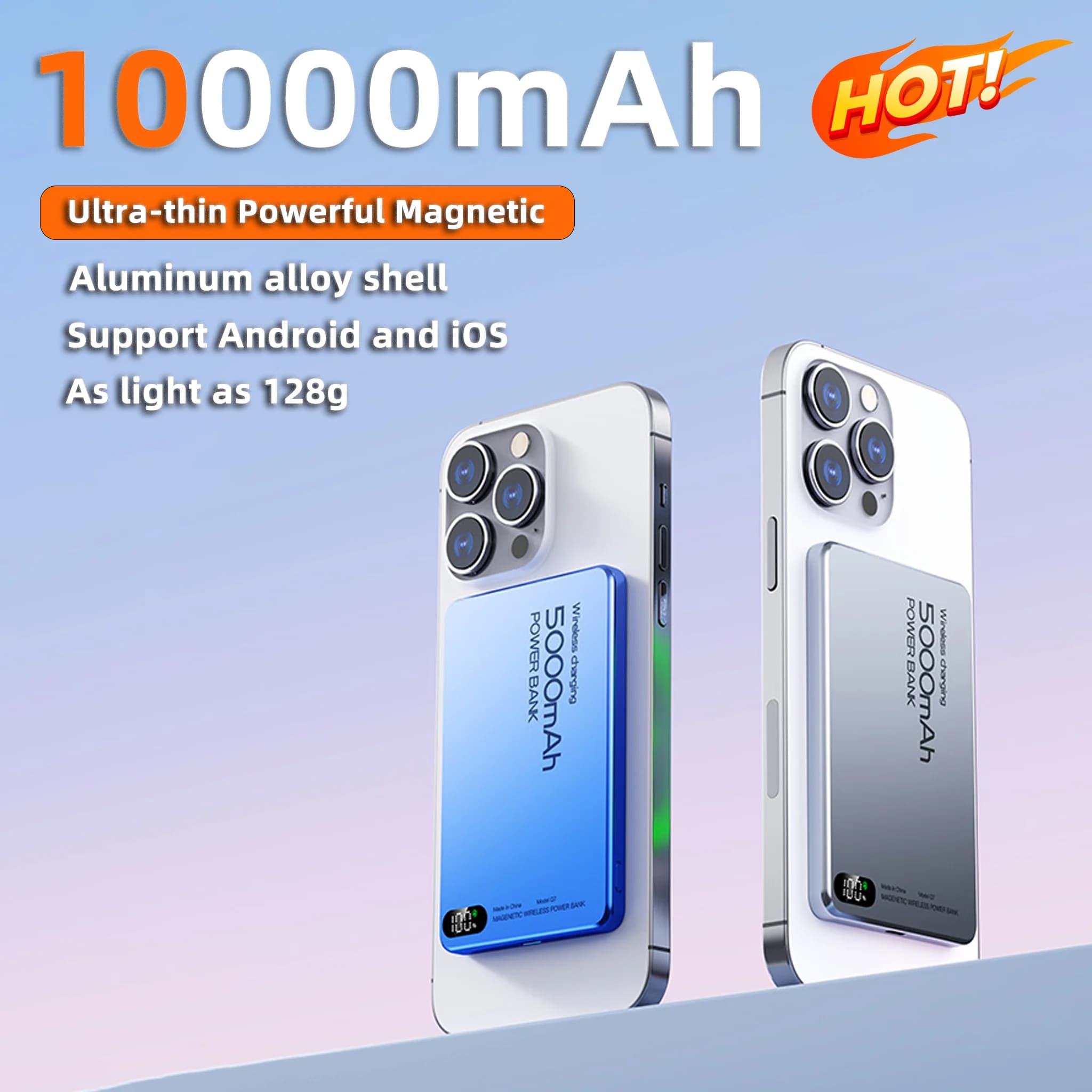 Caricabatterie Magnetico Portatile Ultra-sottile da 10000mAh, Guscio in Lega di Alluminio Ultra-leggero, Power Bank con Display Digitale LED Intelligente