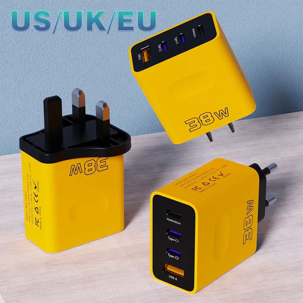 Caricabatterie per cellulare con ricarica rapida USB tipo C da 38 W, adattatore per presa EU/US per iPhone 15 14 Xiaomi Samsung Huawei PD, caricabatterie da viaggio