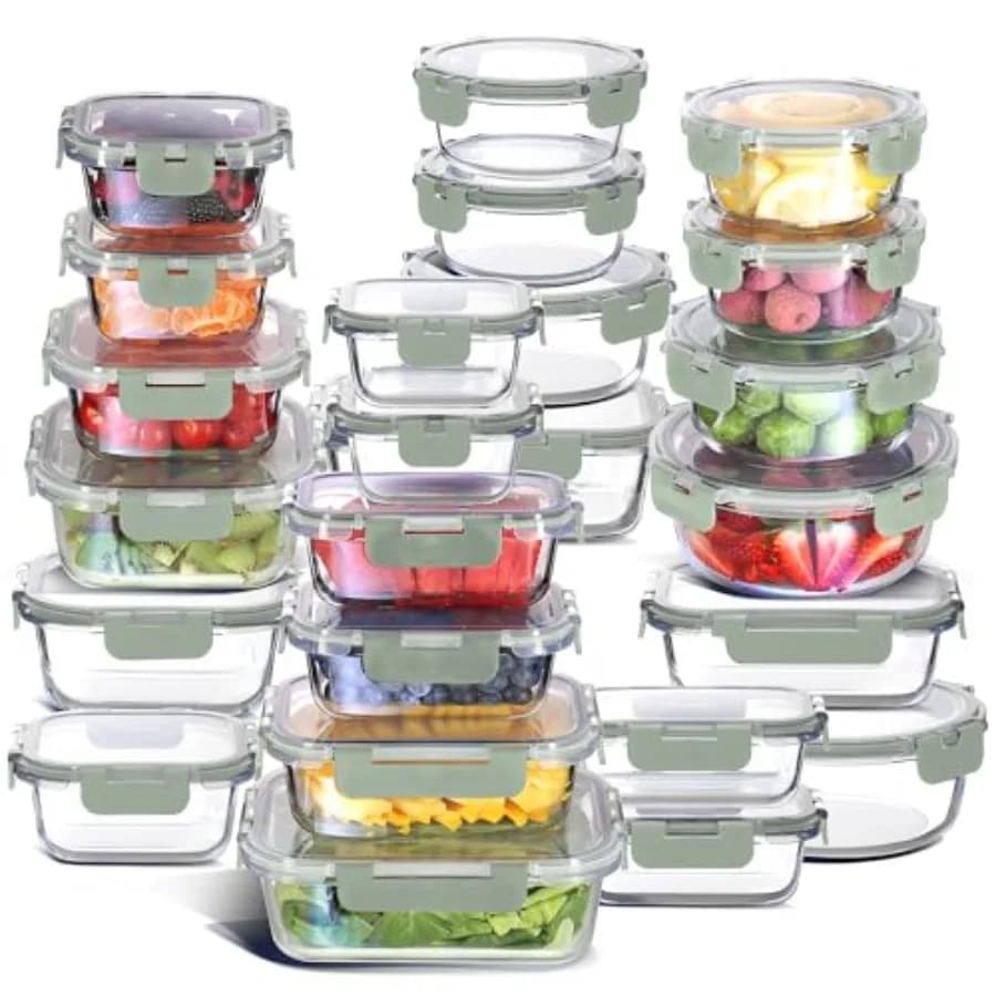 Set di 48 Contenitori in Vetro con Coperchi, 24 Contenitori per Alimenti con 24 Coperchi Ermetici per Dispensa e Preparazione Pasti in Cucina