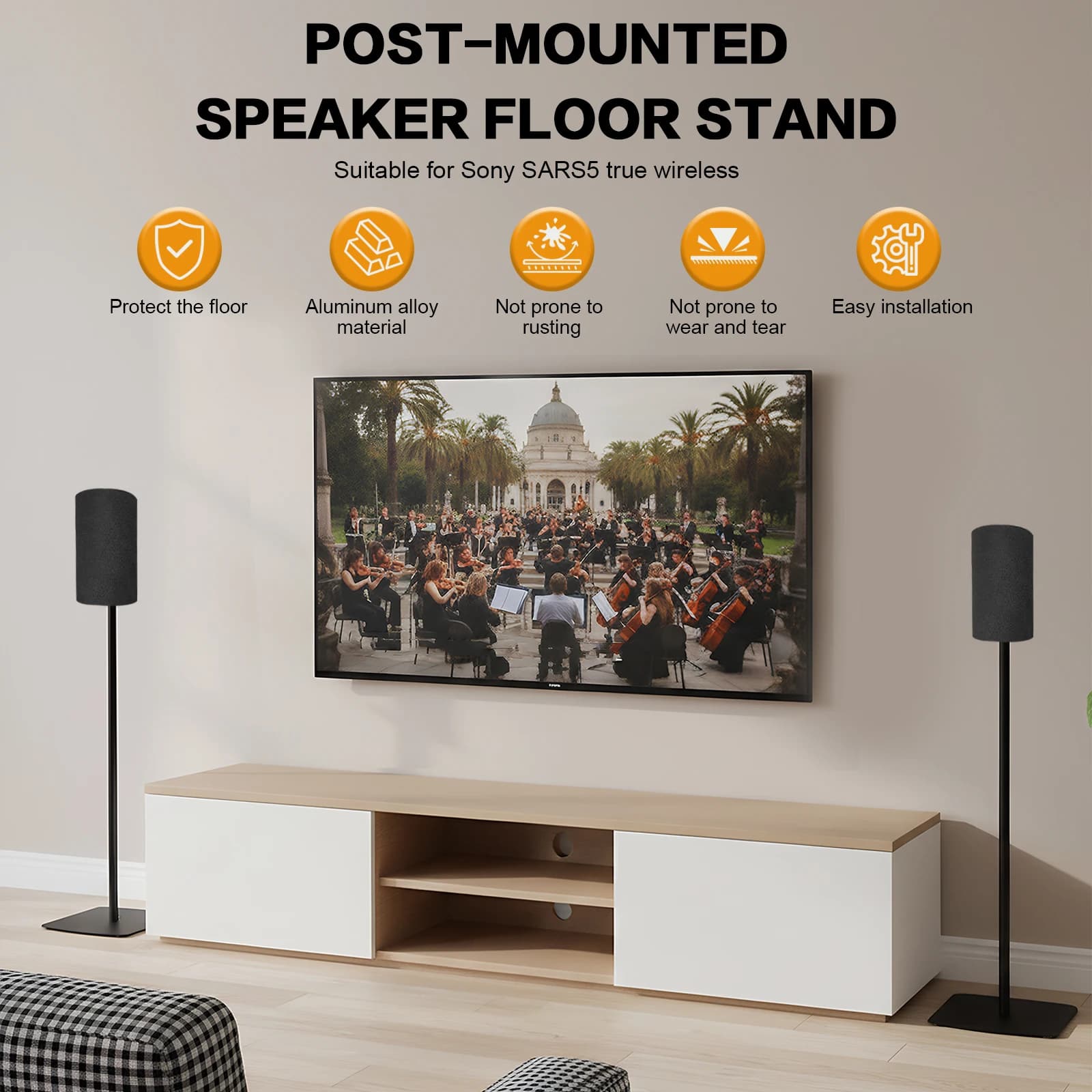 1 paio di supporti per altoparlanti adatti per Sony SA-RS5, supporto da pavimento per uso domestico, facile montaggio fai-da-te, in lega di alluminio con gestione dei cavi