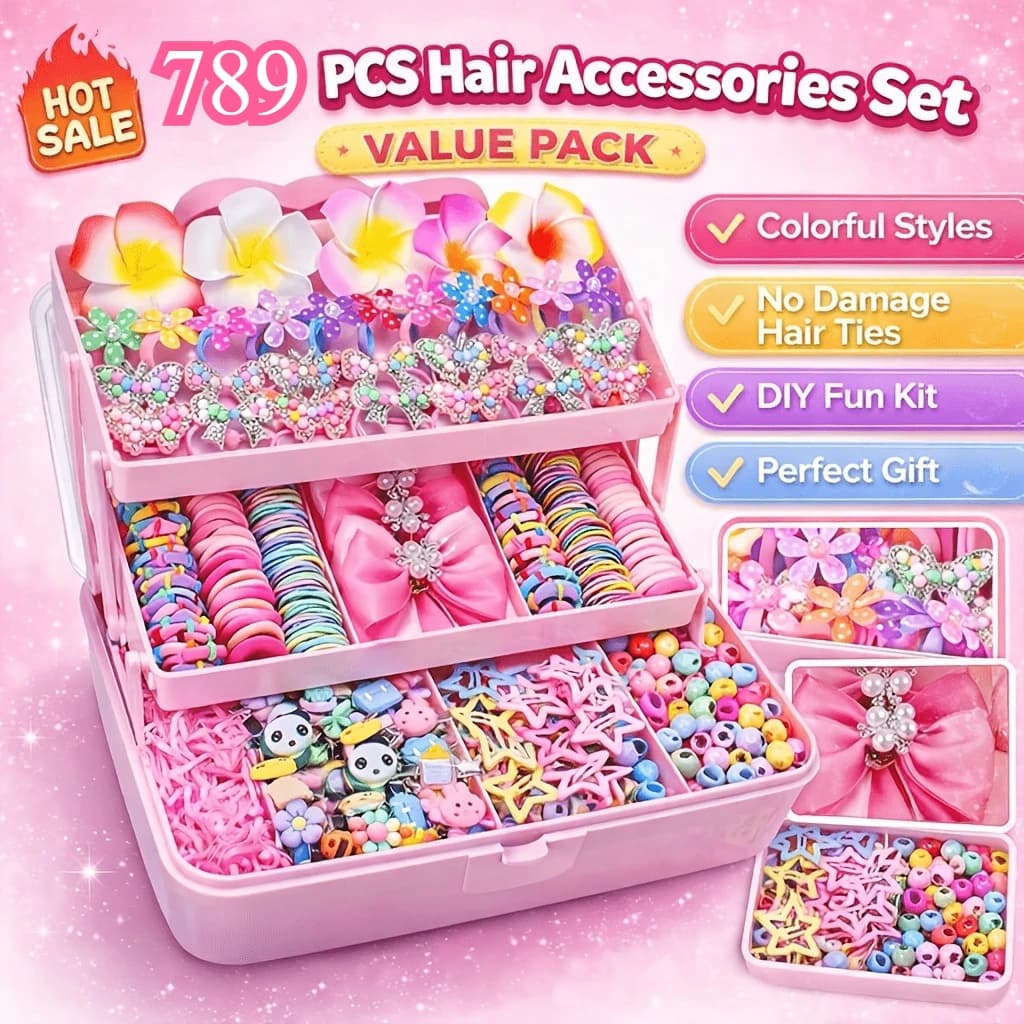 798 Pcs Pink All-In-One Hair Accessory Bundle, Includes Hair Scrunchies, Floral Animal Letter Hair Clips, Cute Sweet Style Universal Hair Decor for Women Girls, Complete Set for All Creative Hairstyle Matching