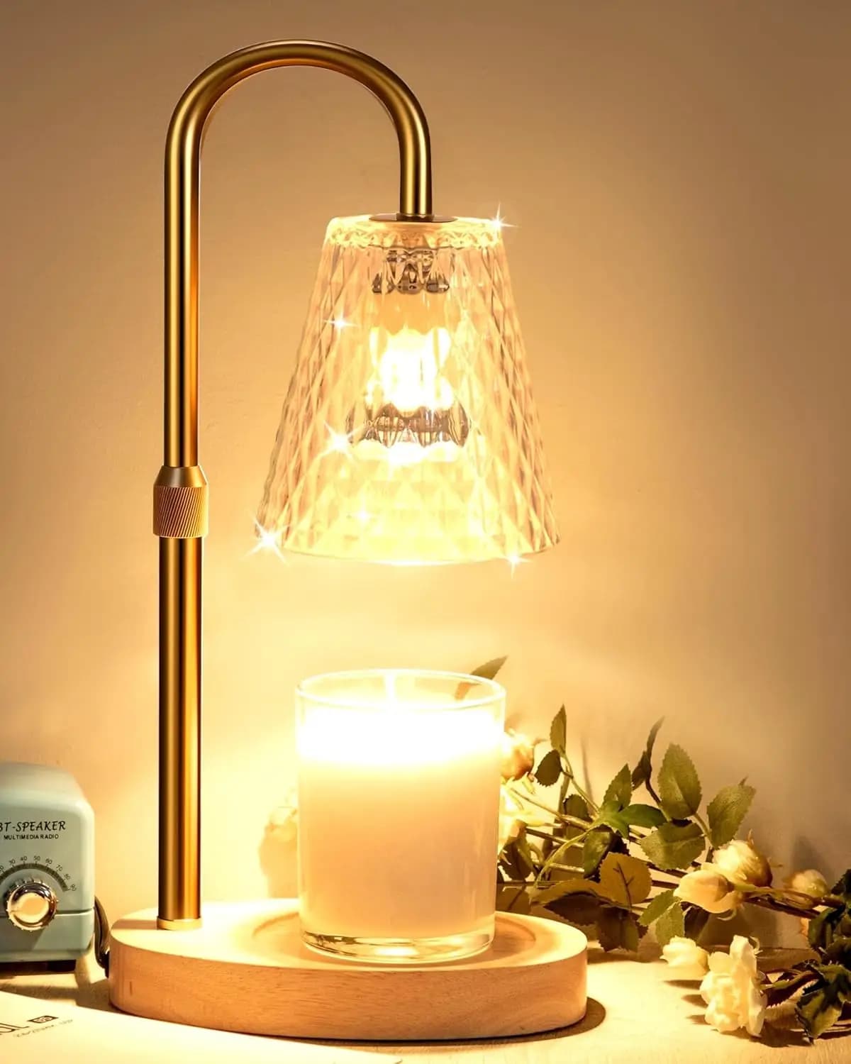 Candle Warmer Lamp with Timer - Adjustable Height Gold Wax Melter for Cozy Home Decor, Gift for Women