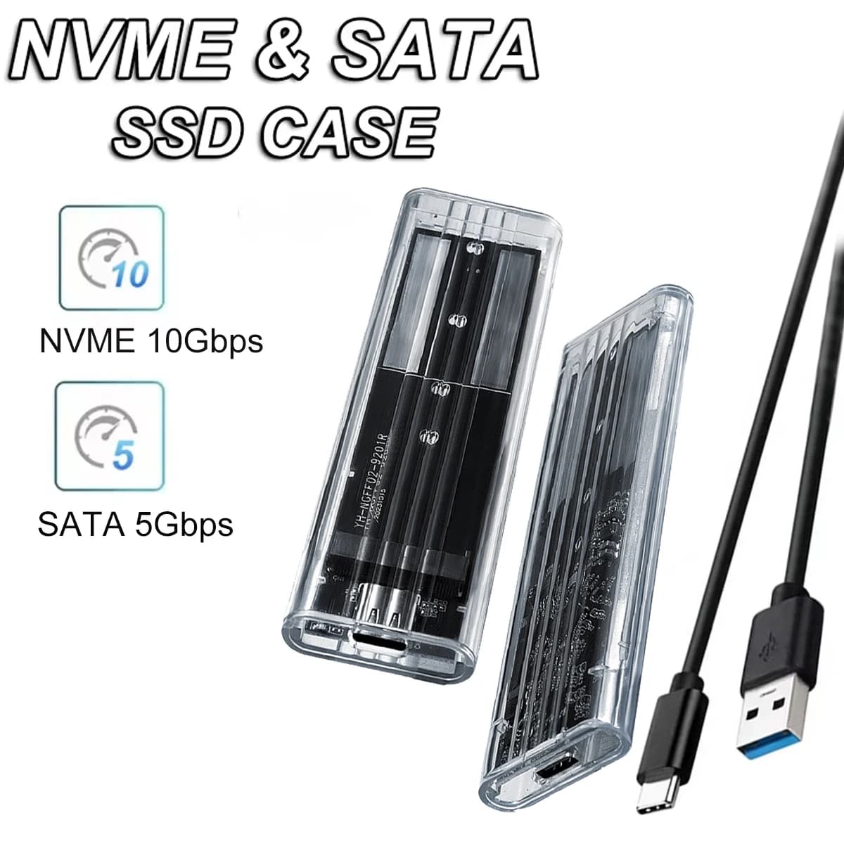Custodia SSD M.2 NVME SATA USB3.1 Gen 1 10Gbps Tipo C Adattatore SSD esterno trasparente per M2 2230/2242/2260/2280 SSD senza attrezzi