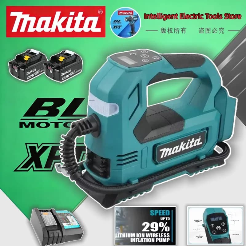 Pompa di aria elettrica per gonfiaggio pneumatici portatile senza fili Makita con compressore d'aria per schermo di visualizzazione digitale per pneumatici per biciclette per auto