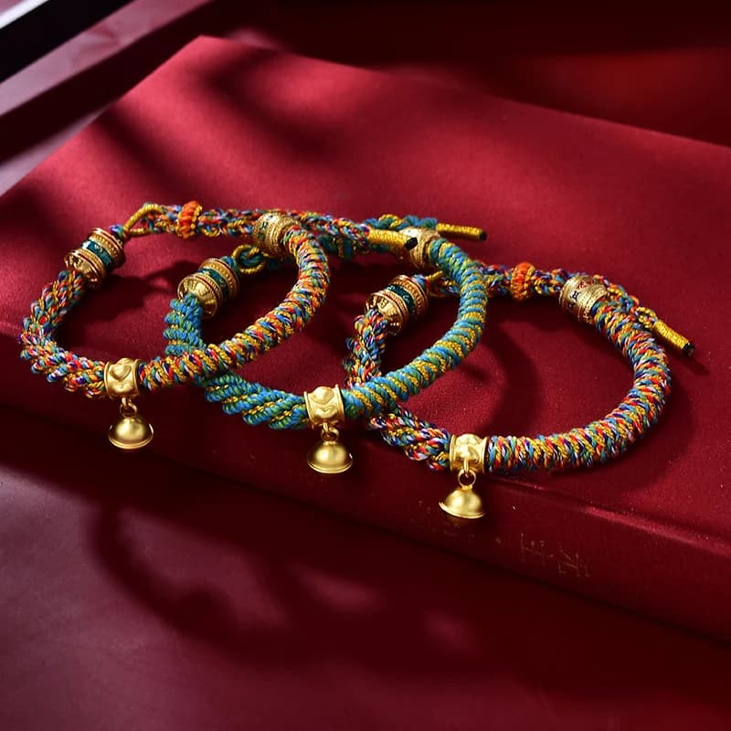 Colorful Thread Good Lucky Charm Rope Bracelet With Bell Women Bangles Hand-woven Tibetan Bracelet