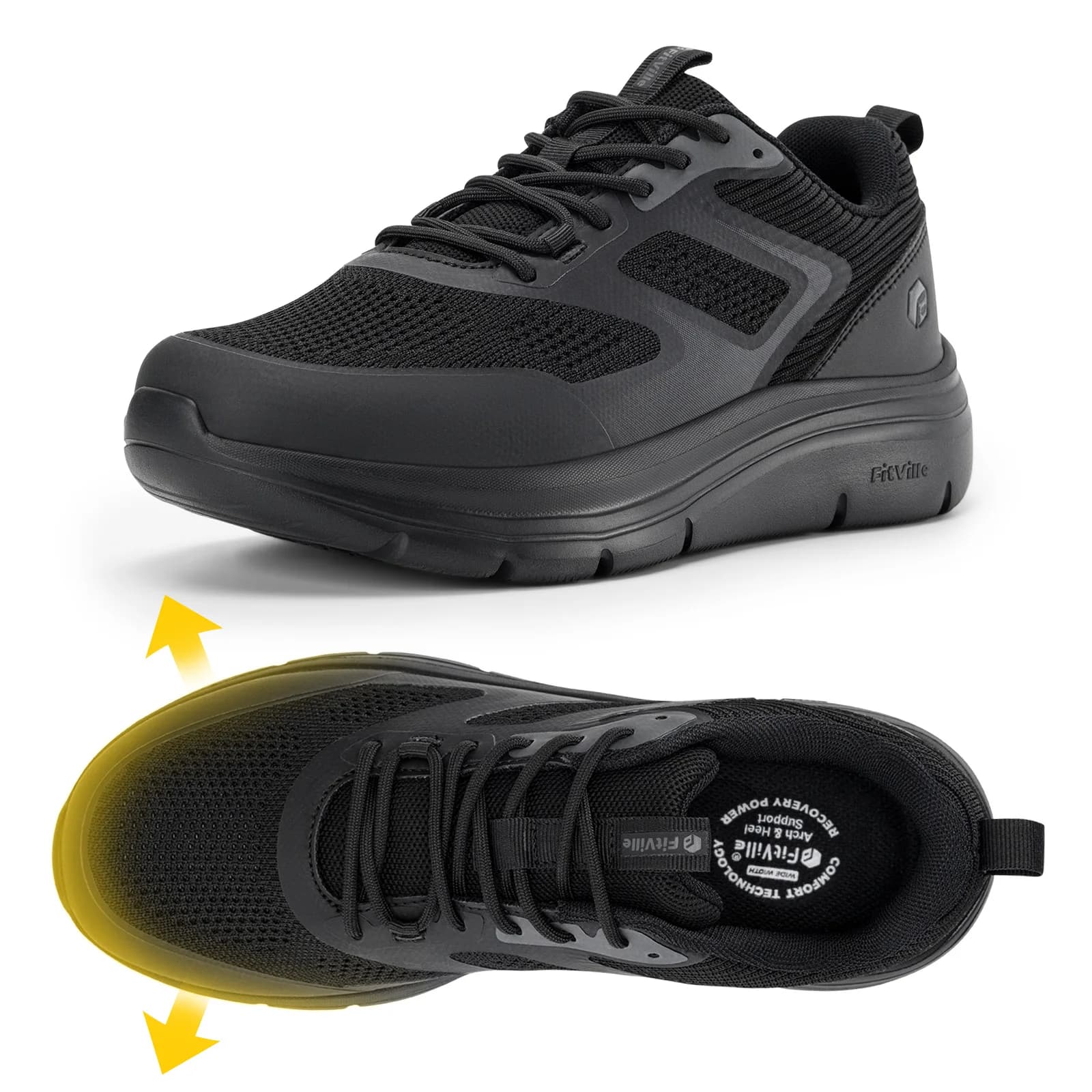 FitVille Men's walking shoes with wide toe Light anti-slip Walking tennis shoes Ammortization Slip-On Comfortable Relieve pain