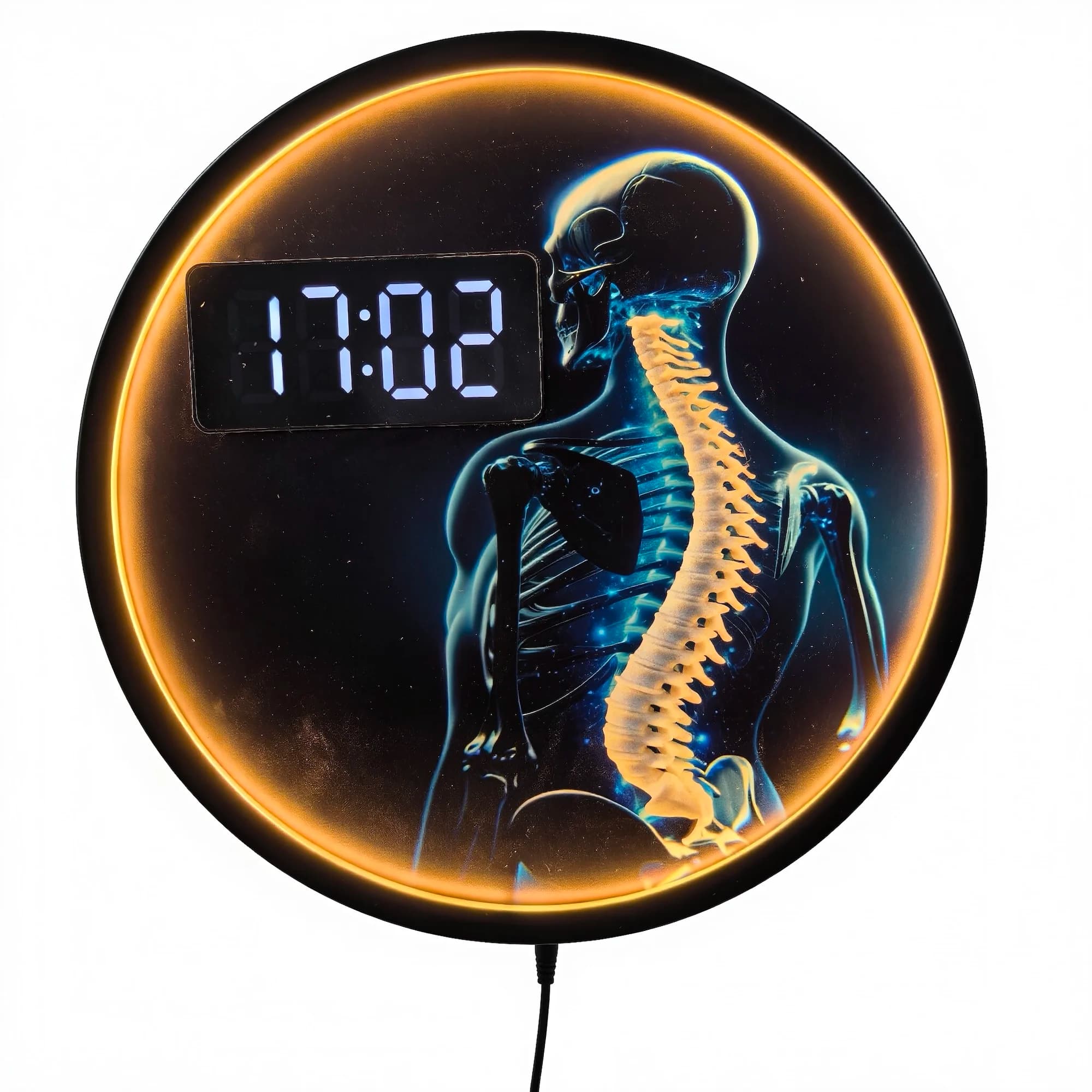 Orologio da Parete Digitale LED con Anatomia 3D della Colonna Vertebrale Umana, Orologio Elettronico a Forma di Scheletro per Studi Chiropratici e Cliniche