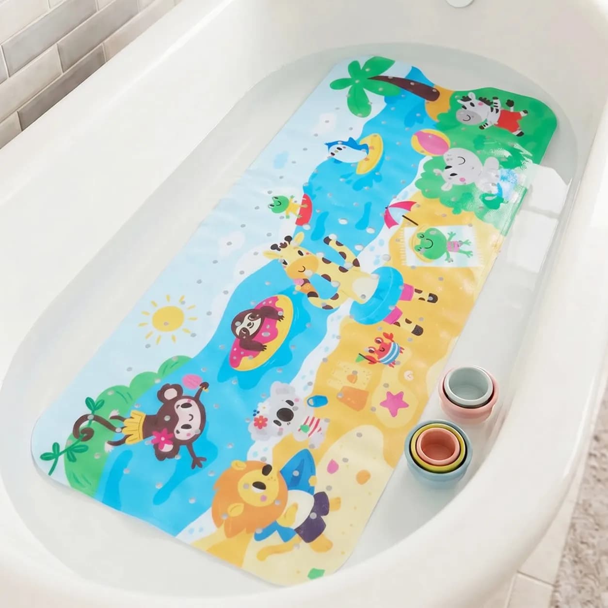 Tappetino da Bagno Antiscivolo per Neonati con Forte Ventosa 40x10cm Extra Lungo, Tappetino da Doccia per Bambini con Disegni Cartoon, Tappeto da Bagno