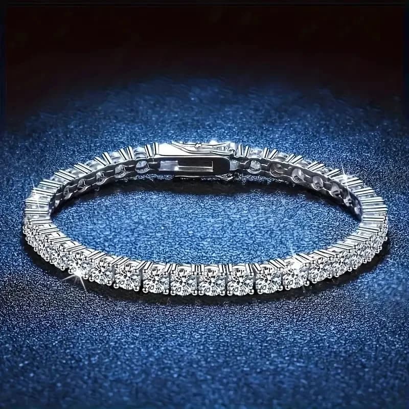 Iced Out Tennis Bracelet for Men & Women - S925 Silver Plated Full Diamond Link Chain - Ultra Shiny AAAAA CZ Lab Diamond Wristband - Hip Hop Bling Jewelry - Streetwear Accessory