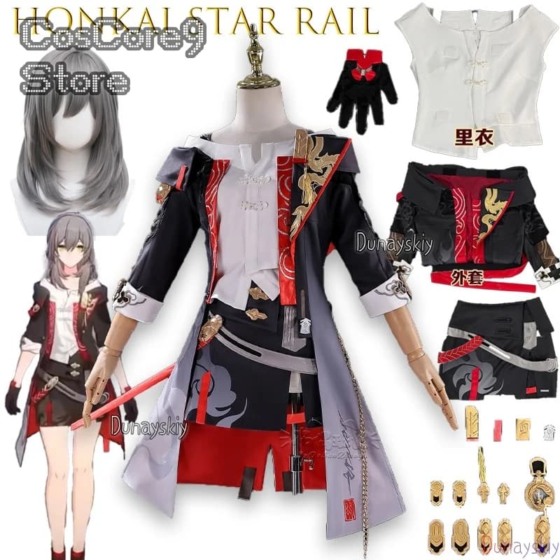 Costume Cosplay di Stelle da Trailblazer, Gioco Honkai: Star Rail, Abiti Neri da Donna, Costume Rosso di Stelle per Capodanno