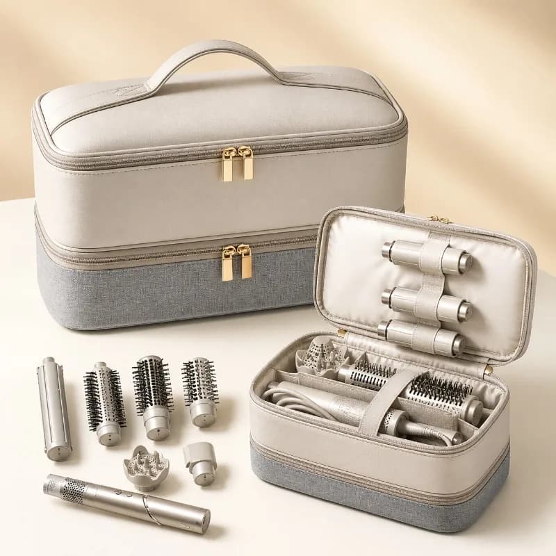 Double Layer Hair Styling Tools Storage Bag Portable Travel Curling Iron Dryer Organizer Case for Bathroom Countertop Home Use