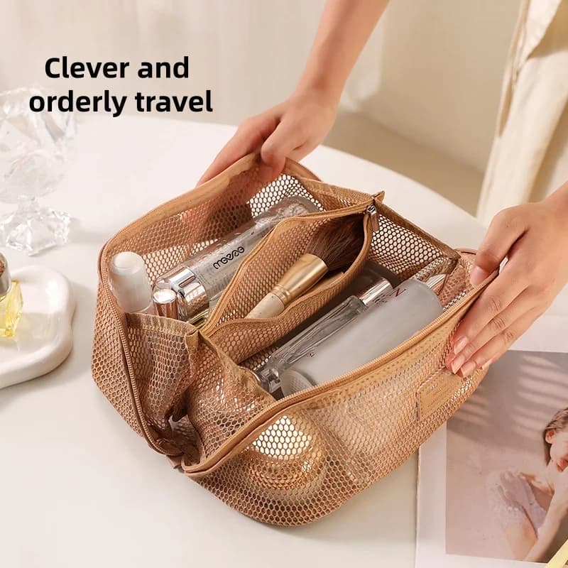 Wholesale Factory Supply See Through Mesh Cosmetic Storage Bag Portable Large Capacity Luxury Travel Organizer Bag For Womens