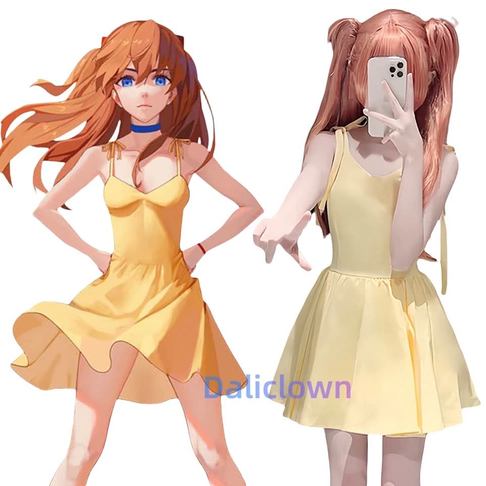 Shikinami Asuka Langley Yellow Dress Anime Eva Cos Clothing Suit New Century Soryu Asuka Cosplay Halloween Costume For Women
