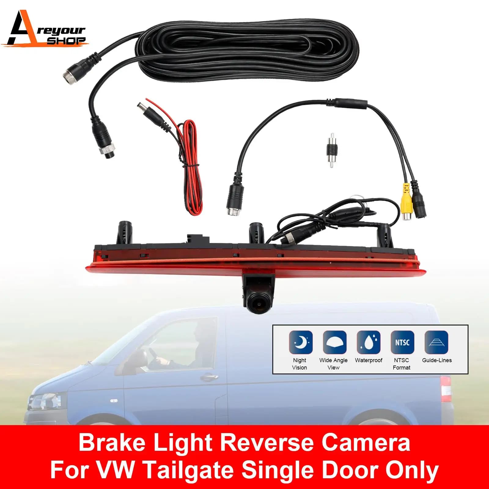 Areyourshop Telecamera retromarcia per VW Transporter T5 T5.1 Luce freno Portellone Solo porta singola