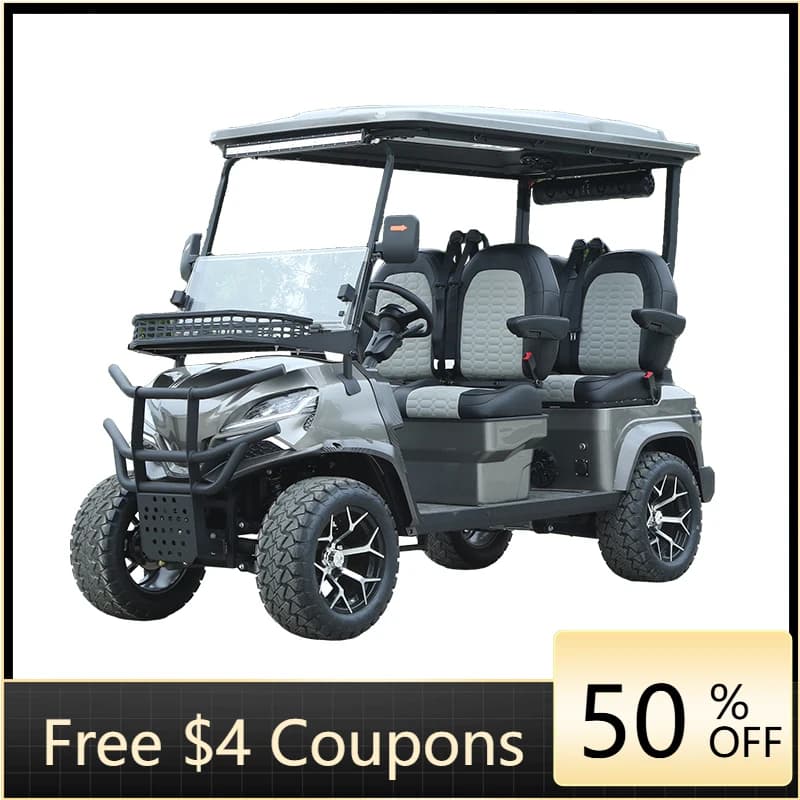 Nuovo golf cart elettrico fuoristrada a 6 posti con batteria solare, omologato per la circolazione stradale.