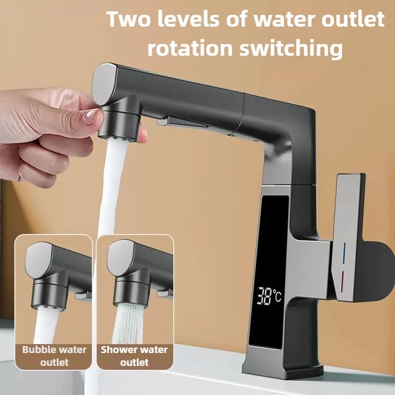 Rubinetto con display digitale Sensore di temperatura intelligente Rubinetti per lavabo in ottone Rubinetto miscelatore per acqua calda e fredda con sollevamento rotante