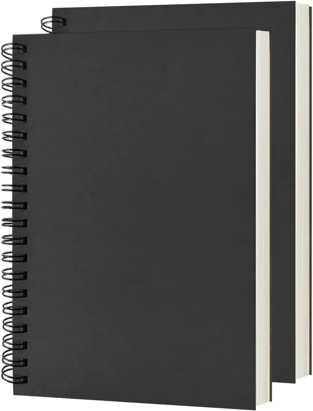 Blank Spiral Notebook 2-Pack, Soft Cover Sketchbook, 100 Pages 50 Sheets, 7.5x5.1 Inch, 100GSM, Black