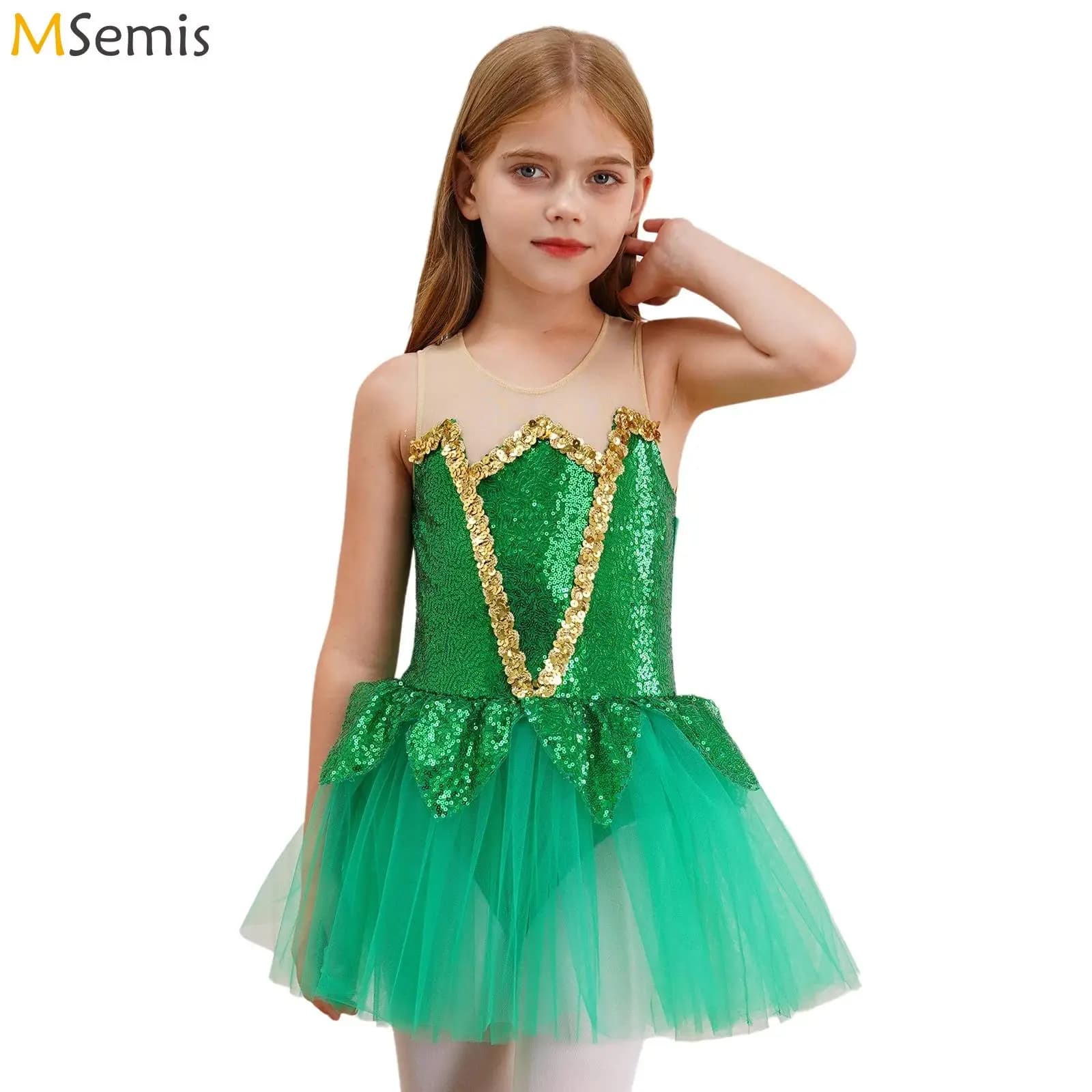 Kid Girls paillettes Costume di natale Elf Mrs babbo natale pattinaggio su ghiaccio body Tutu Dress Ballet Dancewear Halloween Cosplay