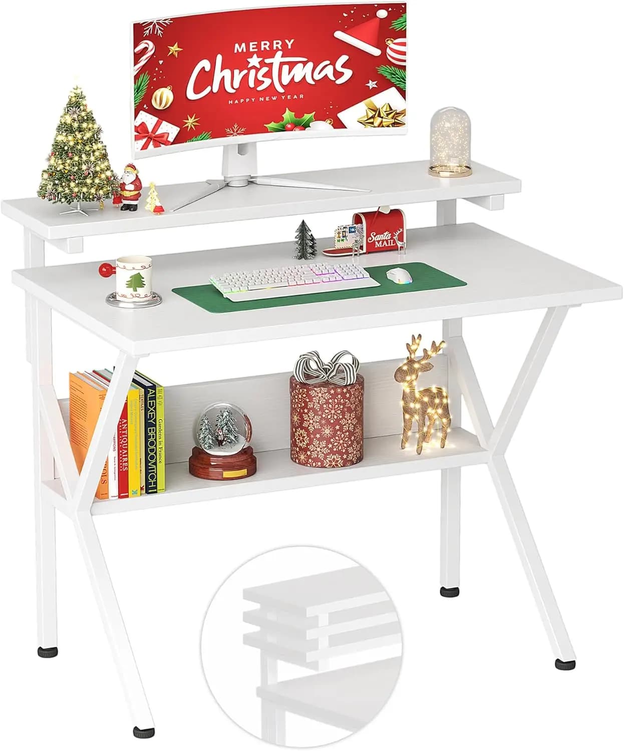27.5 inch compact computer desk with adjustable monitor support, small space shelf, home office bedroom