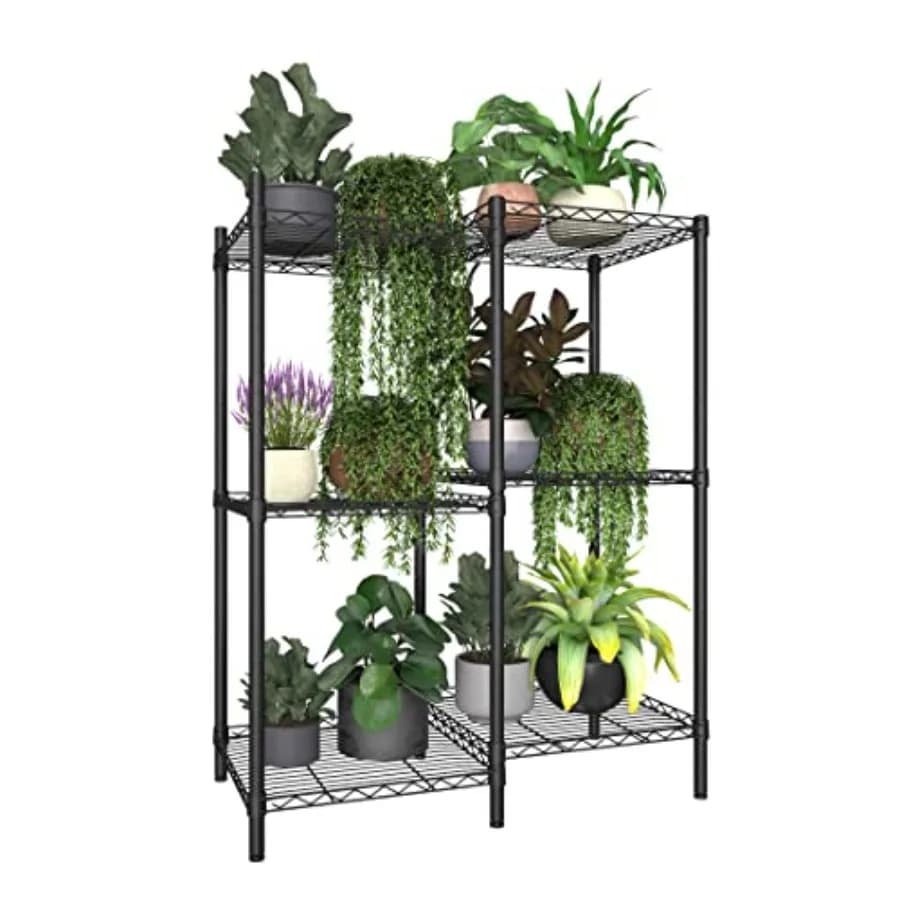 Supporto per Piante a 6 Livelli in Metallo per Interni ed Esterni, Porta Vasi Multiplo Regolabile per Camera da Letto, Soggiorno, Balcone, Giardino, Nero