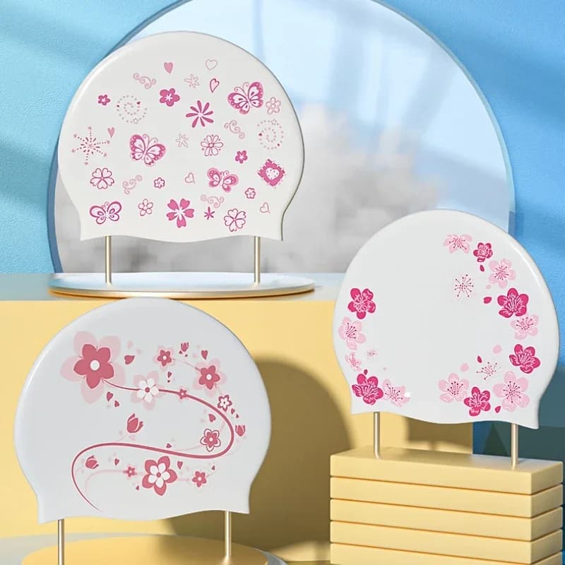 Silicone swim cap for women Swimming head for large long hair ear protection Floral printed adult swimming head pool accessories