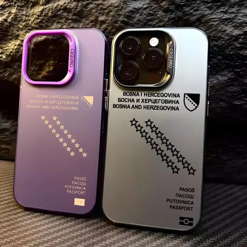Custodia per telefono con passaporto della Bosnia ed Erzegovina per iPhone 17 16 15 14 13 12 11 Pro Max, design opaco laser Aurora
