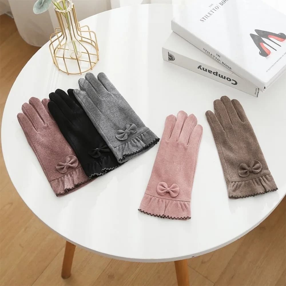 Simple Thickened Suede Velvet Gloves Full Finger Plush Touch Screen Gloves Solid Color Windproof Winter Mittens Driving