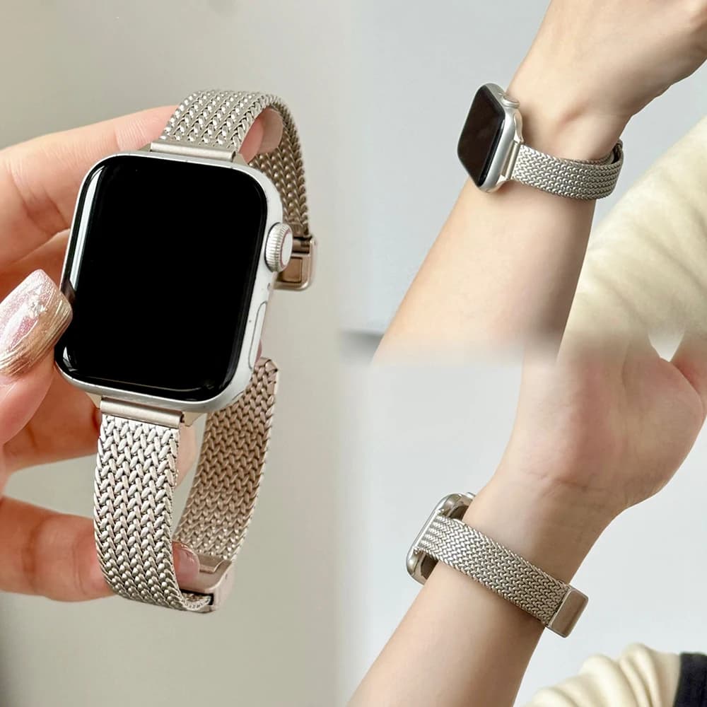 Cinturino in metallo da donna per Apple Watch 10 Band 9 8 46mm 7 SE 6 5 41mm 45mm 42mm 44/40mm Bracciale iWatch magnetico sottile Lady Gold Ultra