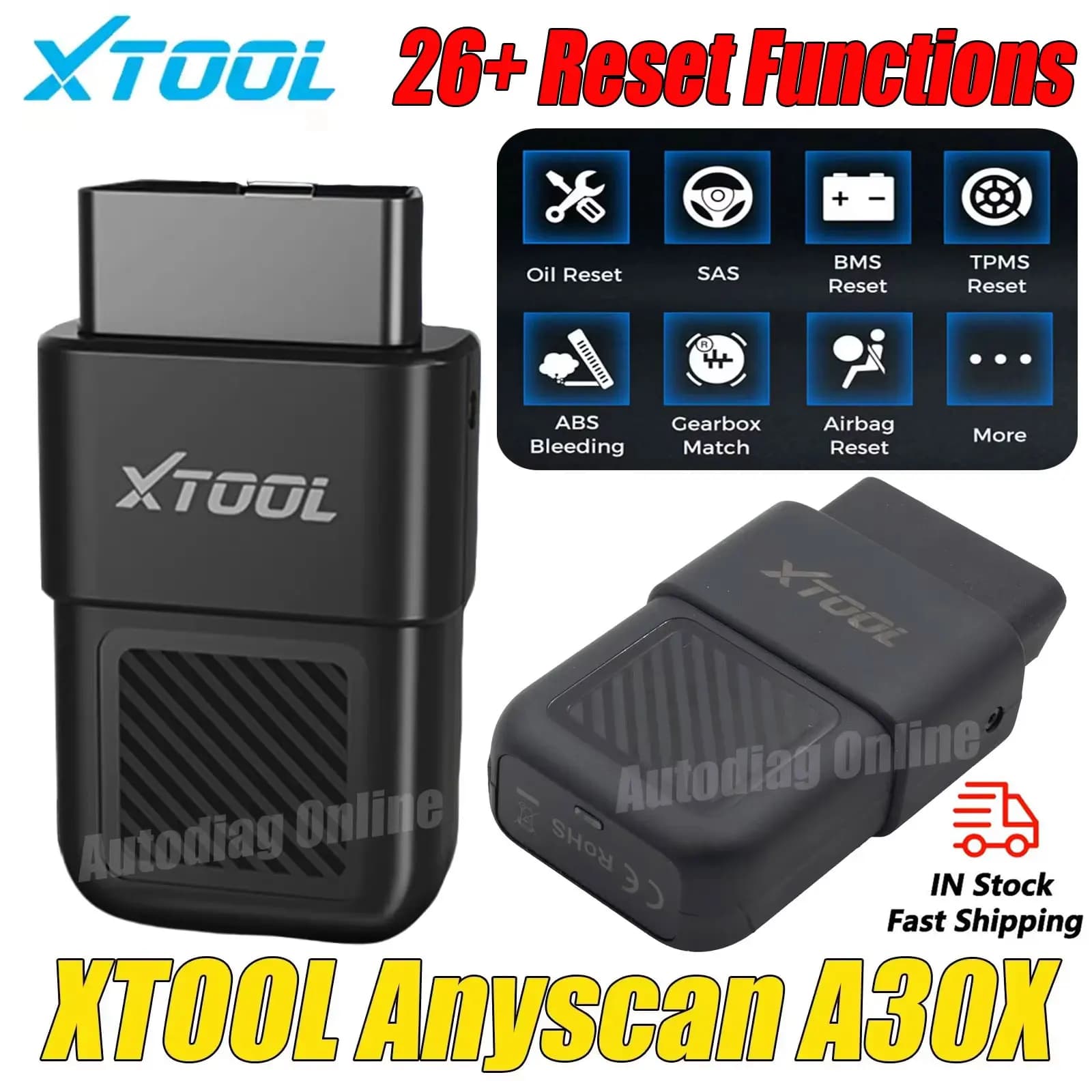 XTOOL A30X Scanner Diagnostico Auto Automatico, Strumento Diagnostico Bluetooth per Auto, 26+ Funzioni di Reset, Lettore Codici OBD2, Scanner Anyscan A30X